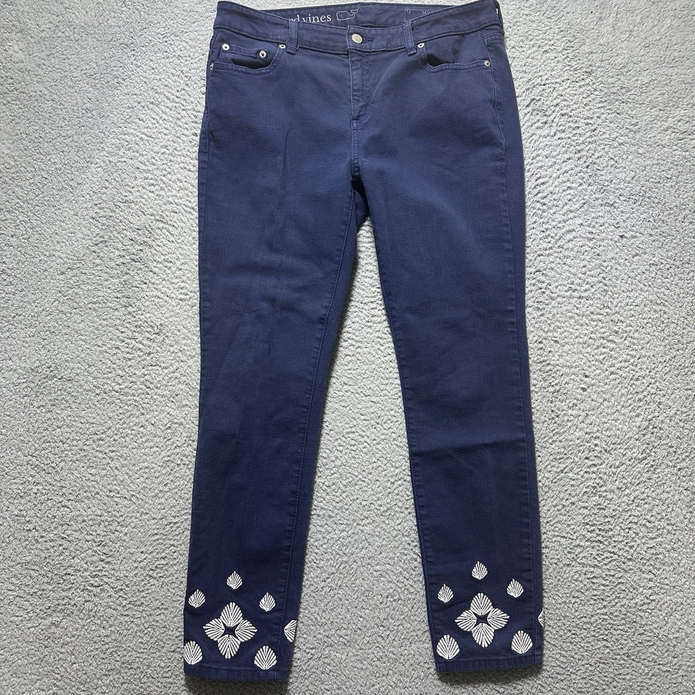 VINEYARD‎ VINES Blue Skinny Jeans Pants Womens 12 Embroidered Coastal Boho